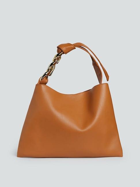 lov by westside tan chain-detailed shoulder bag