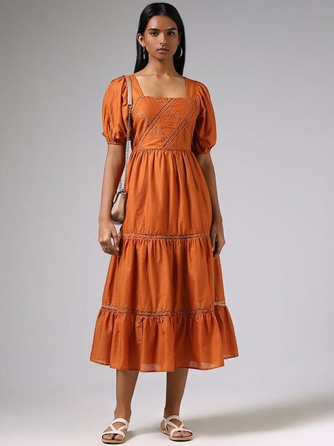 lov by westside tangerine lace insert tiered dress