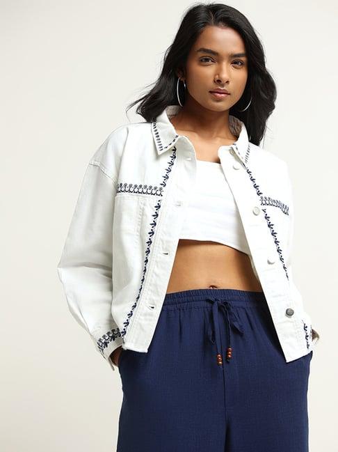 lov by westside white contrast embroidered cotton jacket