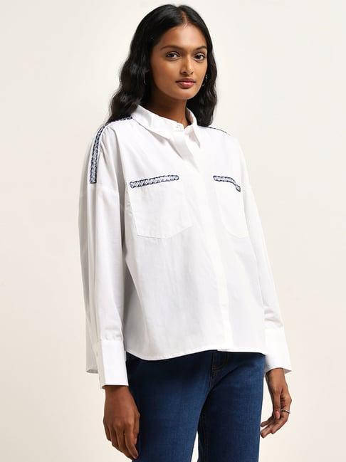 lov by westside white embellished cotton shirt