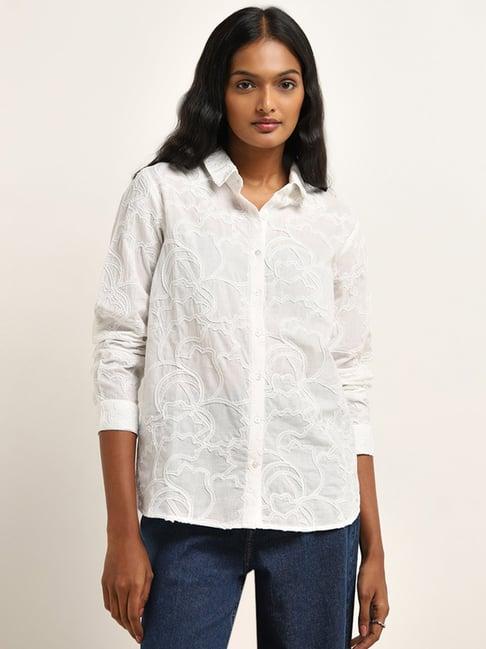 lov by westside white embroidered cotton shirt