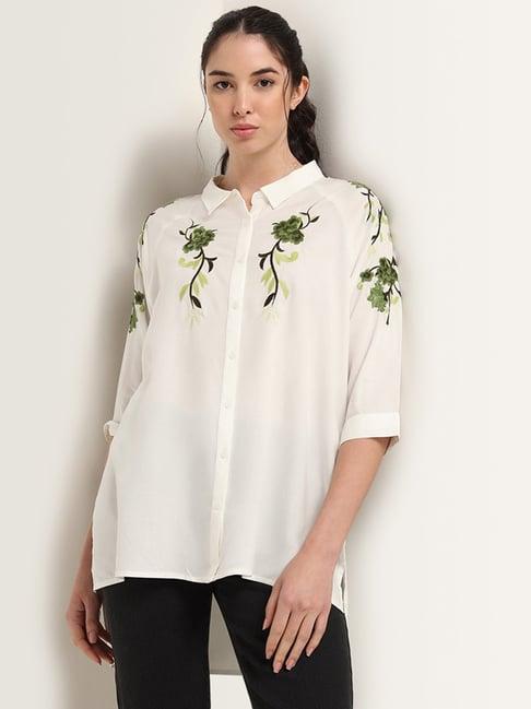 lov by westside white embroidered drop tail shirt