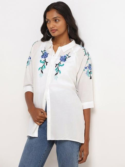 lov by westside white embroidered drop-tail shirt