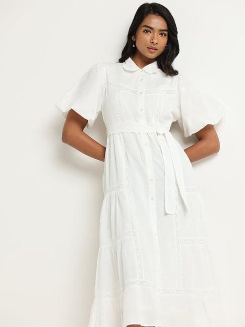 lov by westside white embroidered midi dress with belt