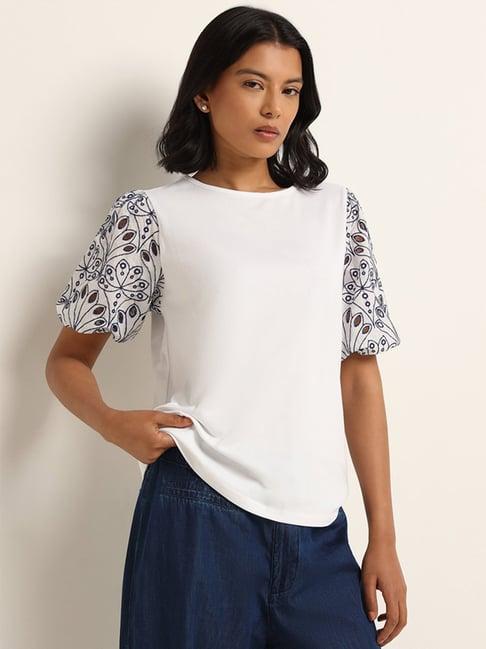 lov by westside white embroidered sleeve top