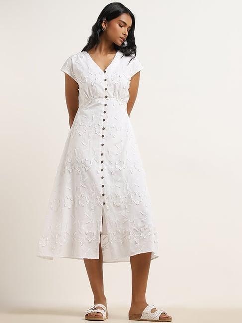 lov by westside white floral embroidered a-line cotton dress