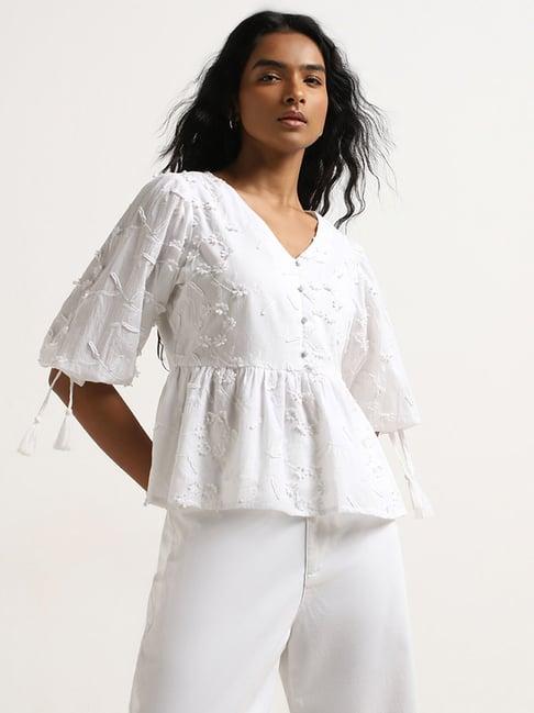 lov by westside white floral embroidered peplum top