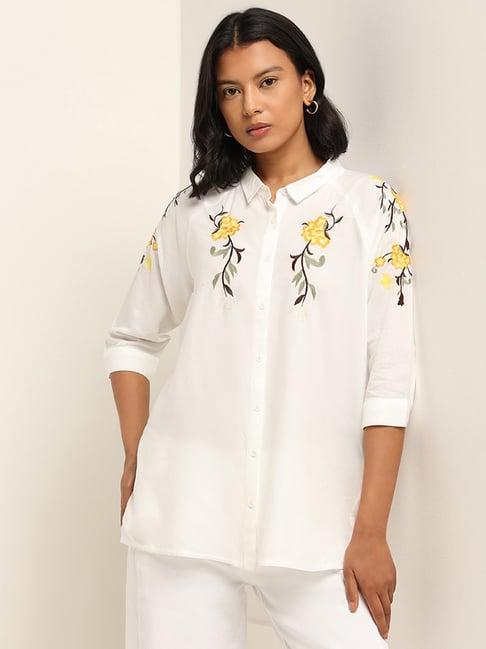 lov by westside white floral embroidered shirt