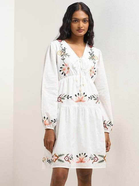 lov by westside white floral embroidered tiered cotton dress