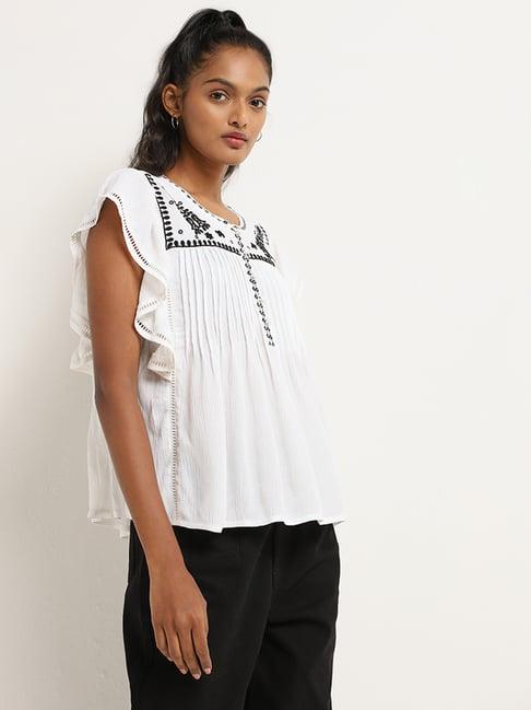lov by westside white pin-tucked top