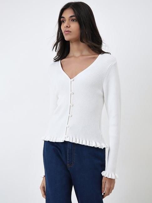 lov by westside white ribbed textured top