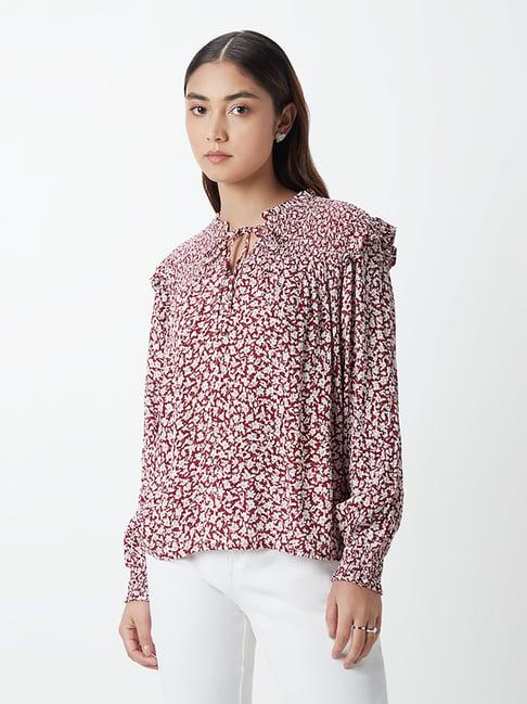 lov by westside wine floral print keyler blouse