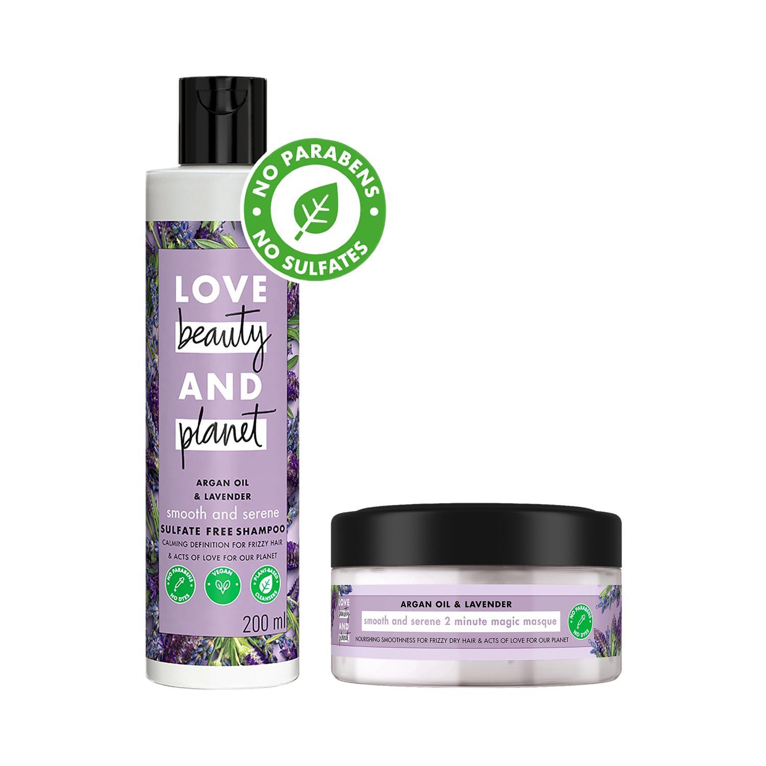 love beauty & planet argan oil and lavender sulfate free smooth and serene shampoo & hair mask combo