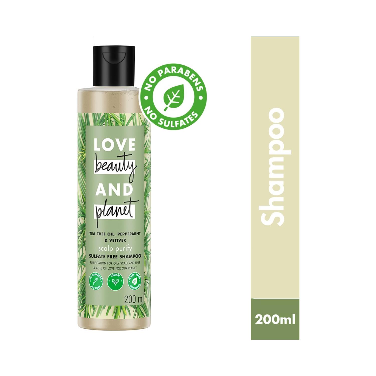 love beauty & planet tea tree peppermint & vetiver purifying shampoo (200ml)