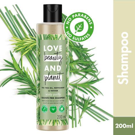 love beauty & planet tea tree, peppermint & vetiver sulfate free purifying shampoo, 200 ml
