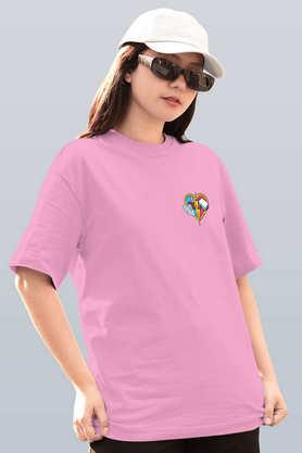 love and thunder round neck womens oversized t-shirt - baby pink