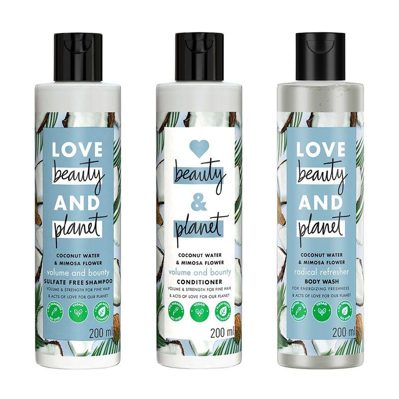 love beauty & planet coconut water and mimosa flower sulfate free shampoo + conditioner + body wash
