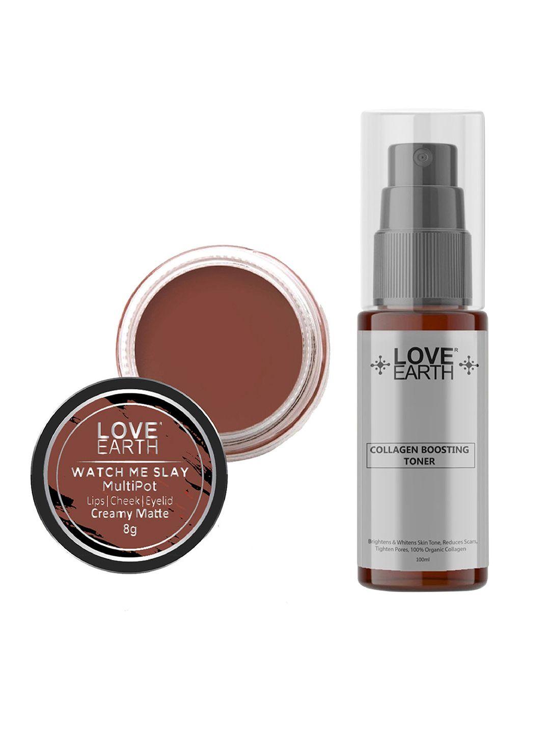 love earth multipot lip-cheek-eyelid tint 8g & collagen boosting toner 100ml