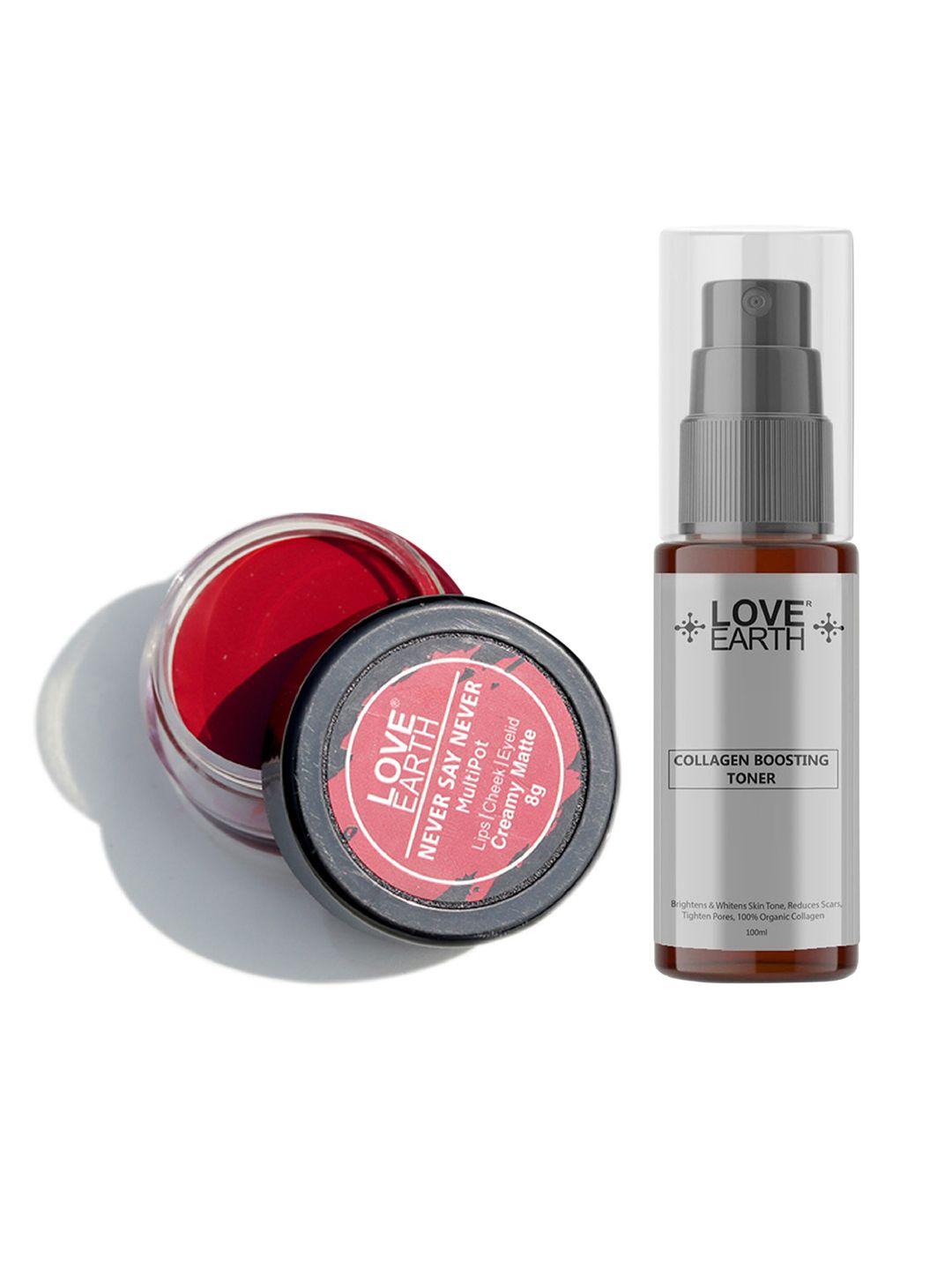 love earth multipot lip-cheek-eyelid tint 8g & collagen boosting toner 100ml