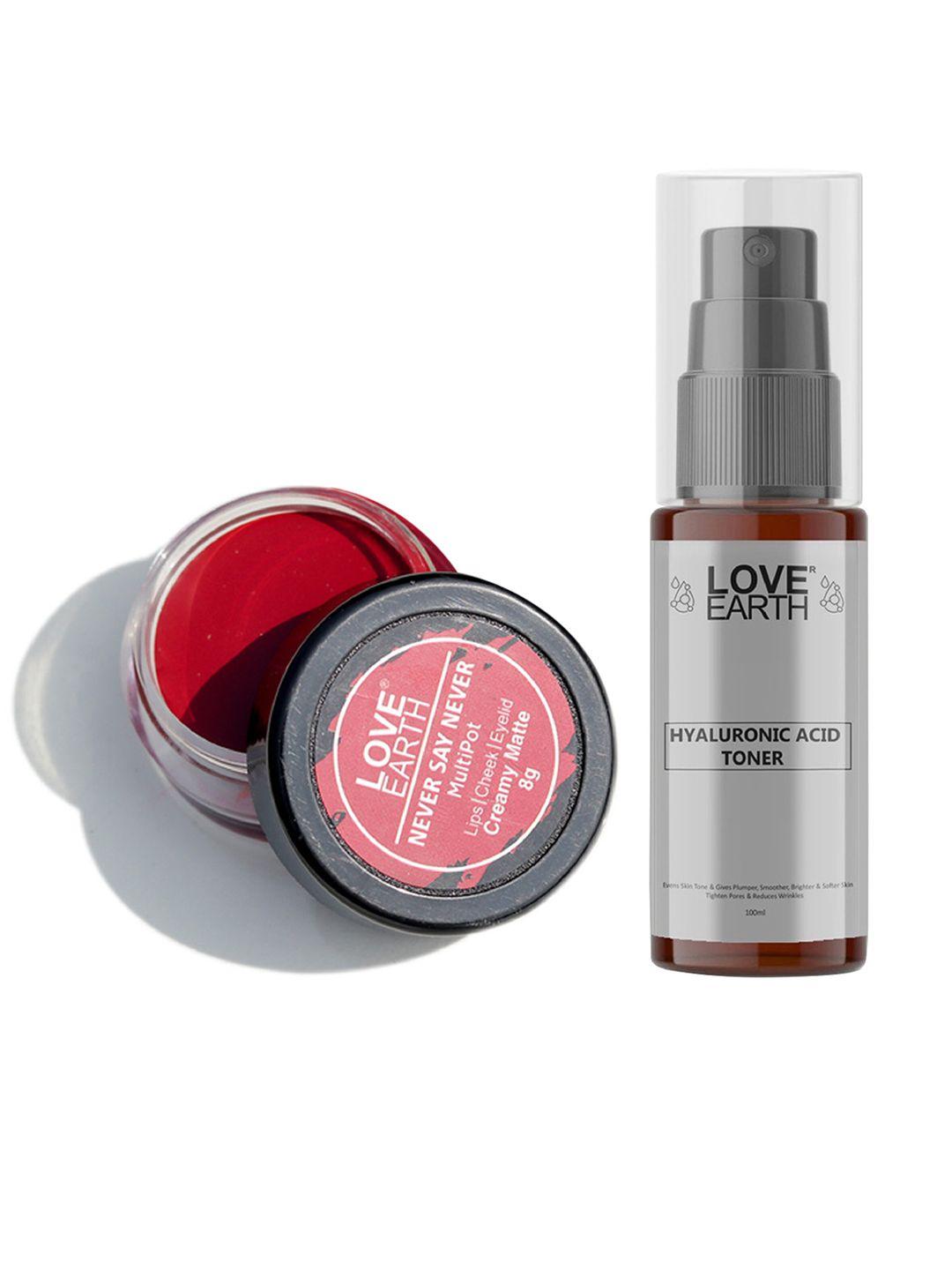 love earth multipot lip-cheek-eyelid tint 8g & hyaluronic acid toner 100ml