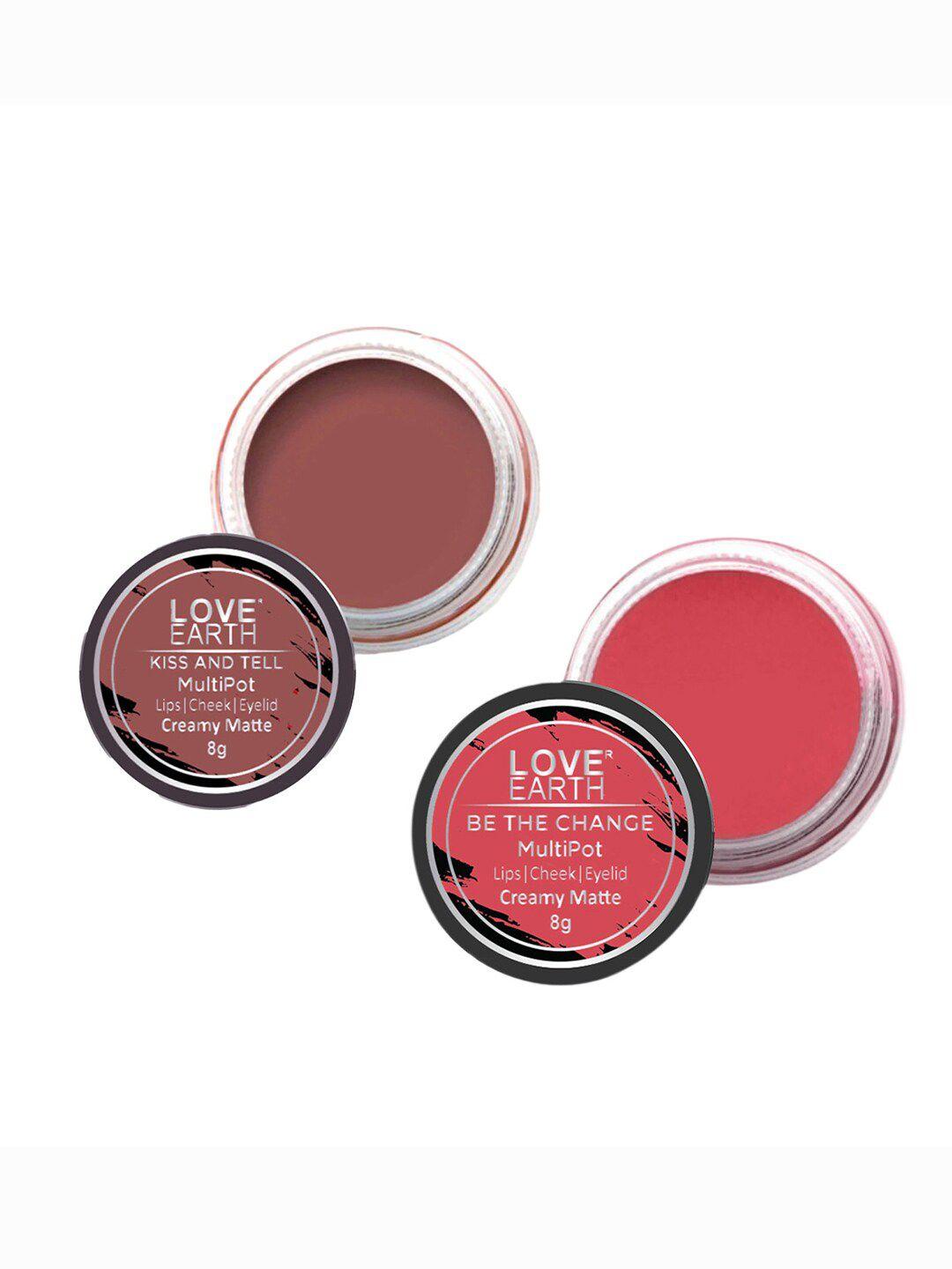 love earth set of 2 creamy matte lip & cheek tint 8 g each - kiss and tell & be the change