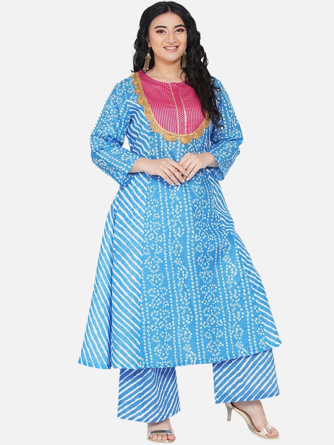 love more women blue printed layered kurti with palazzos