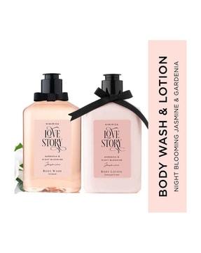 love story gardenia & night blooming jasmine shower gel & body lotion