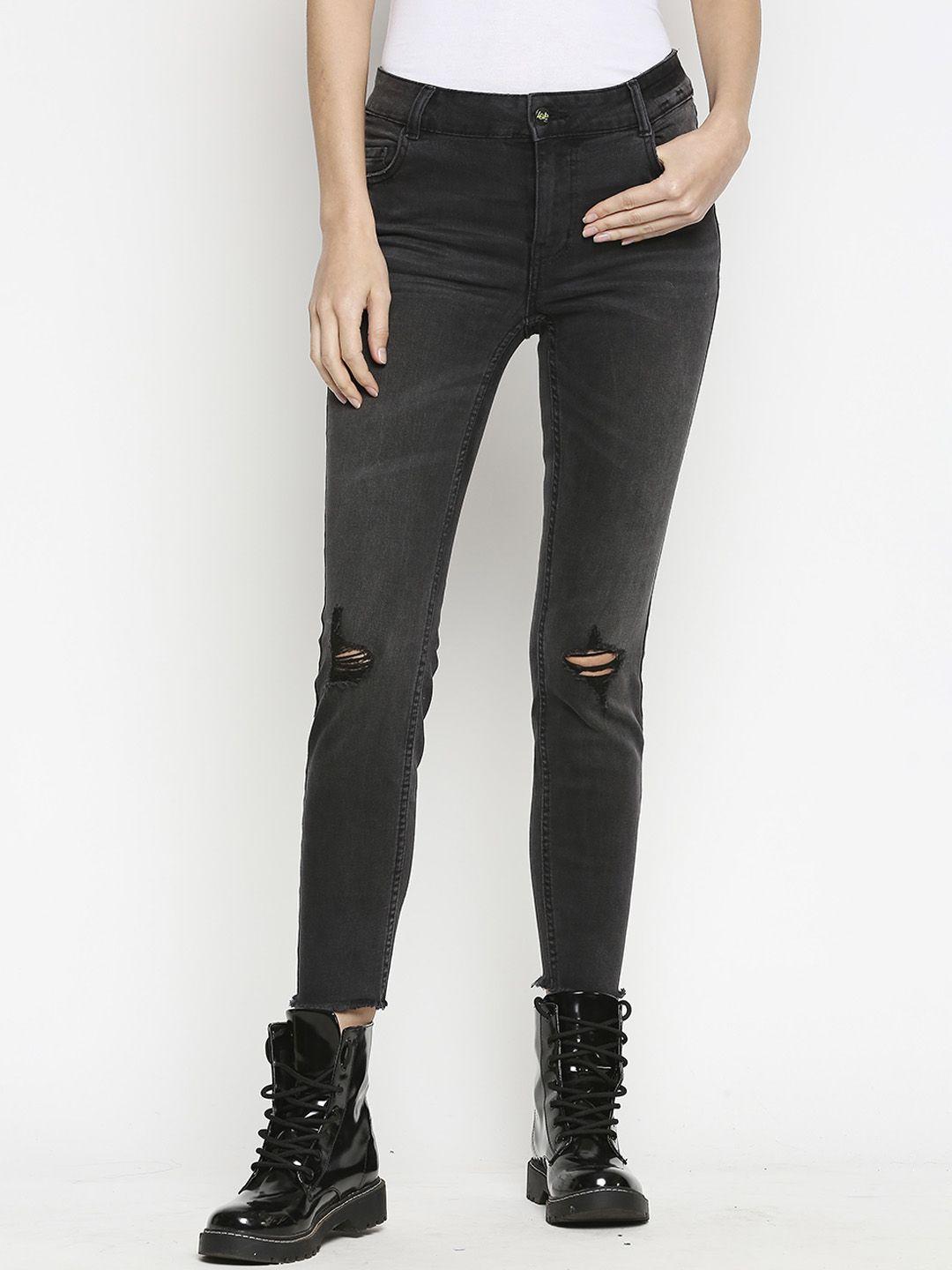 lovegen women black skinny fit mildly distressed light fade stretchable jeans