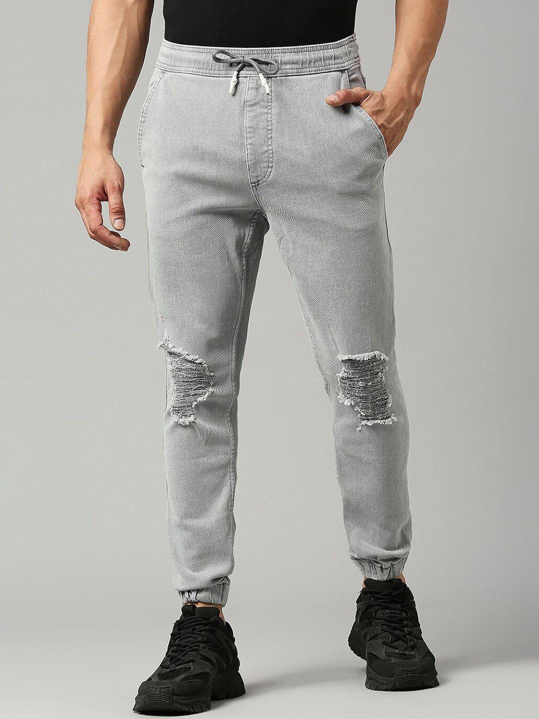lovegen men mid-rise relaxed-fit distressed cotton joggers