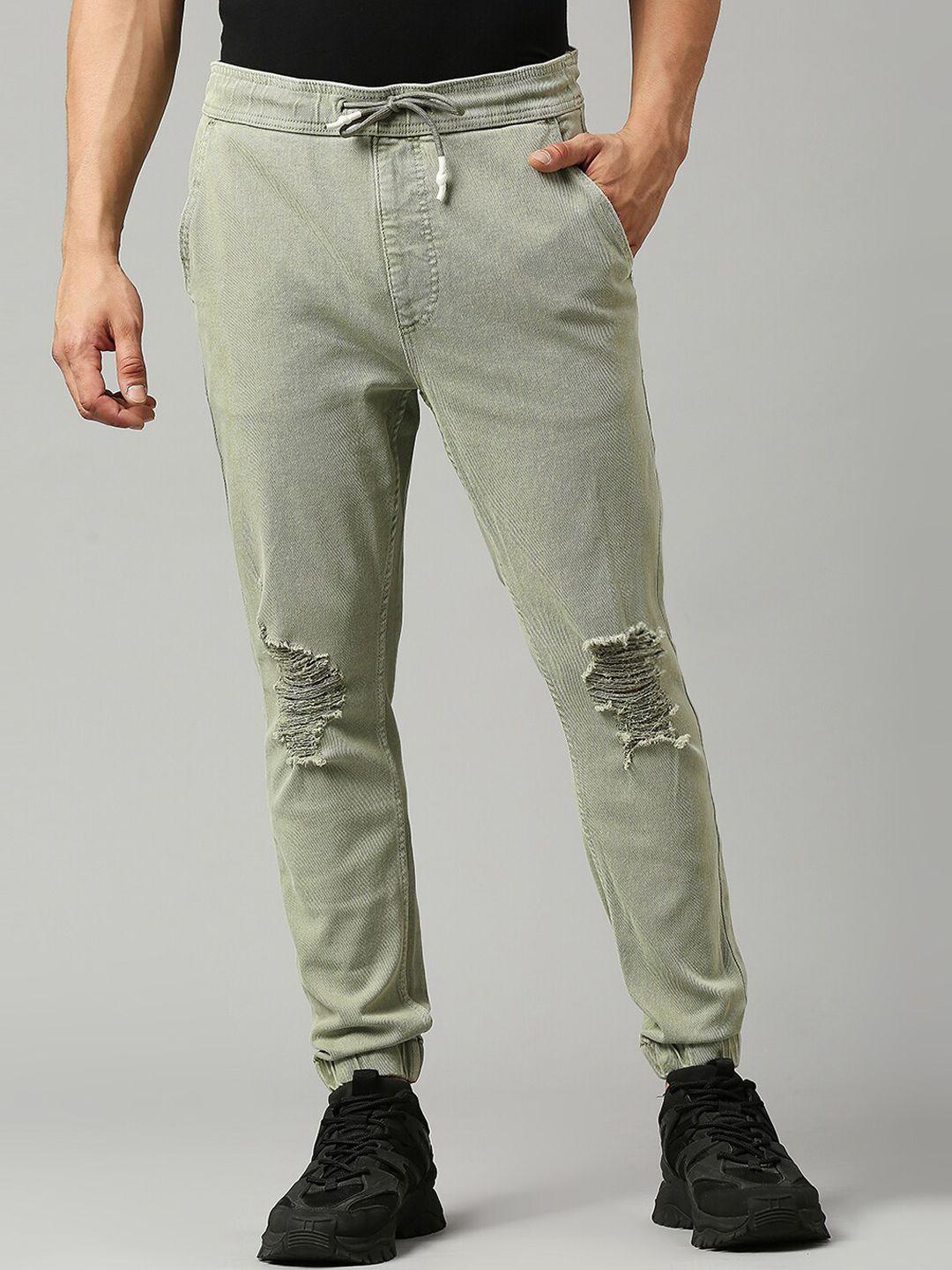 lovegen men relaxed fit mildly distressed clean look cotton jogger jeans