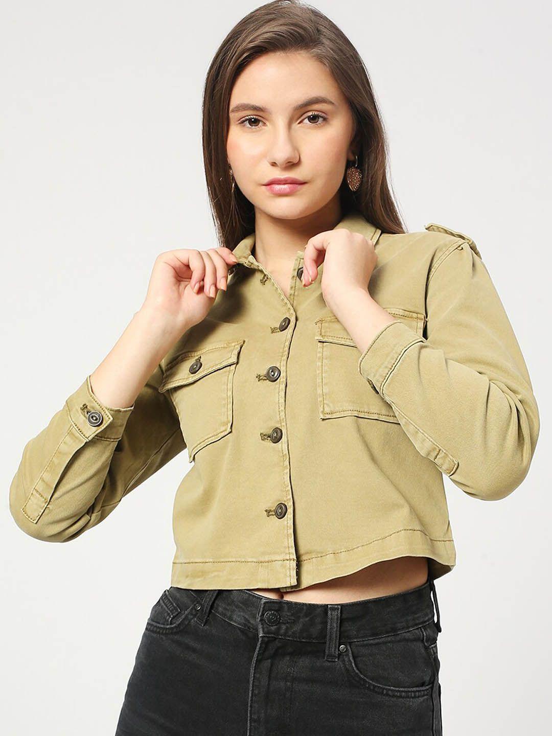 lovegen spread collar crop denim jacket