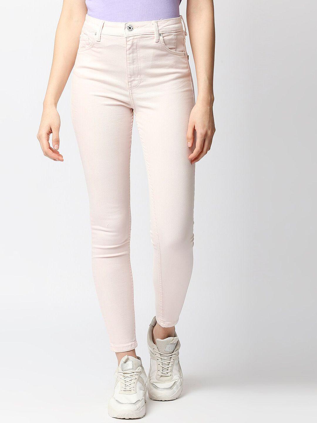 lovegen women peach-coloured skinny fit high-rise stretchable jeans