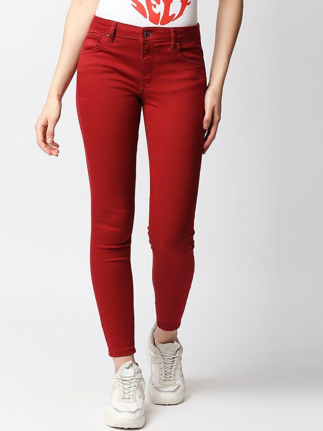 lovegen women red skinny fit stretchable jeans