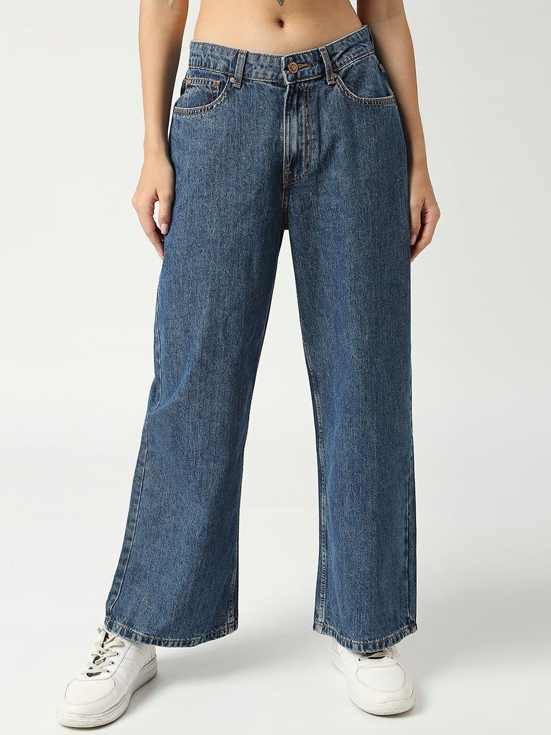 lovegen women wide leg high-rise pure cotton jeans
