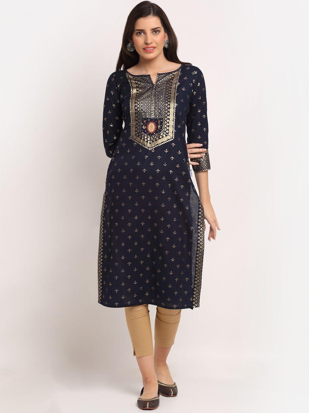 lovely lady ethnic motifs printed notched neck regualr kurta