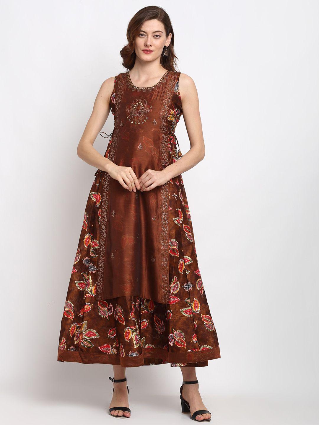 lovely lady floral printed ethnic round neck maxi dress