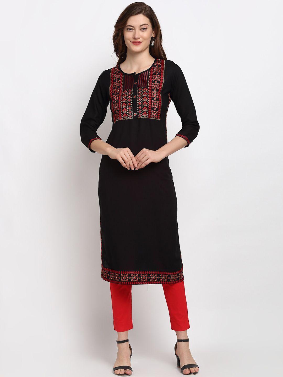 lovely lady women black embroidered keyhole neck kurta