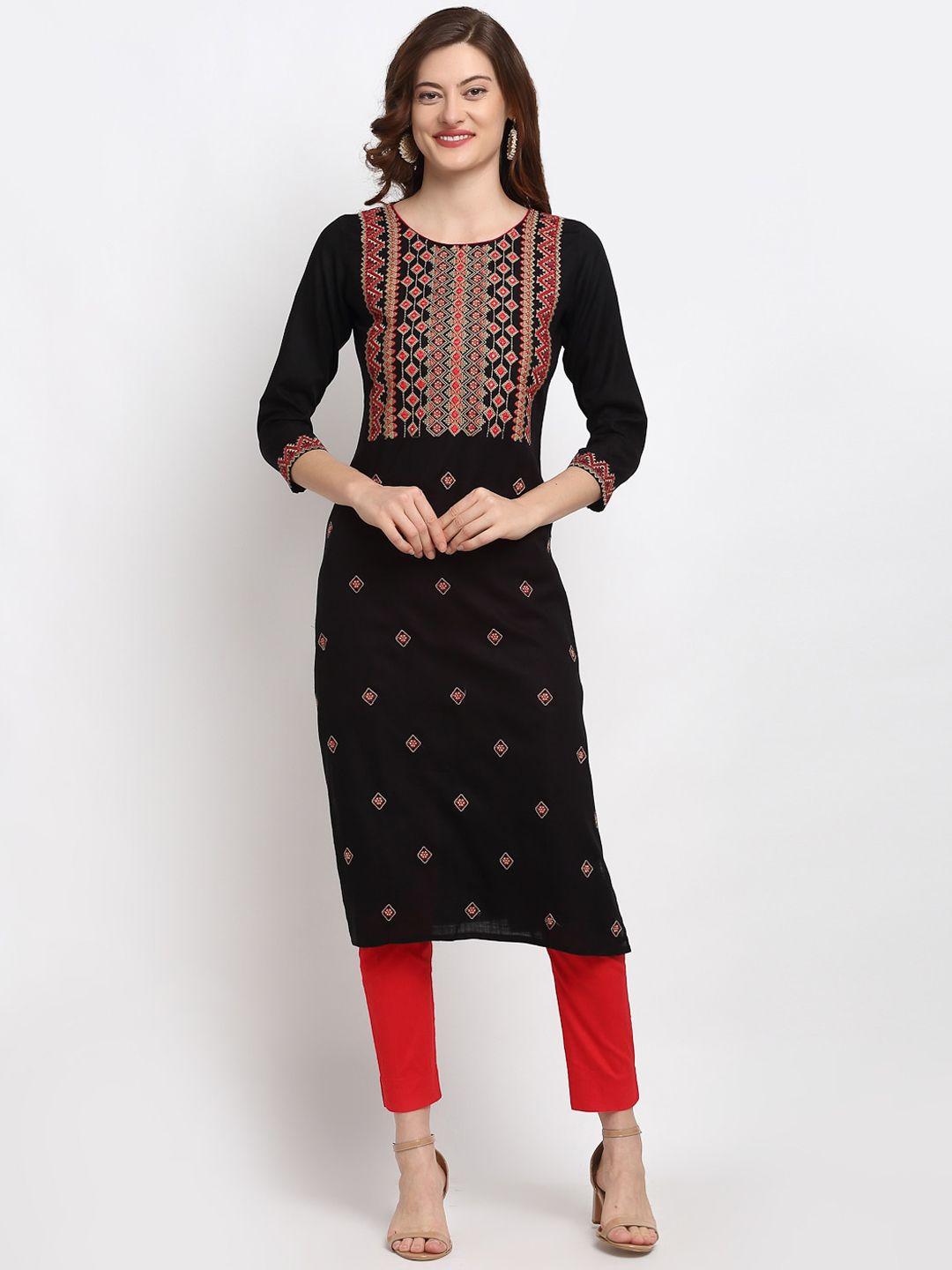 lovely lady women black geometric embroidered thread work kurta