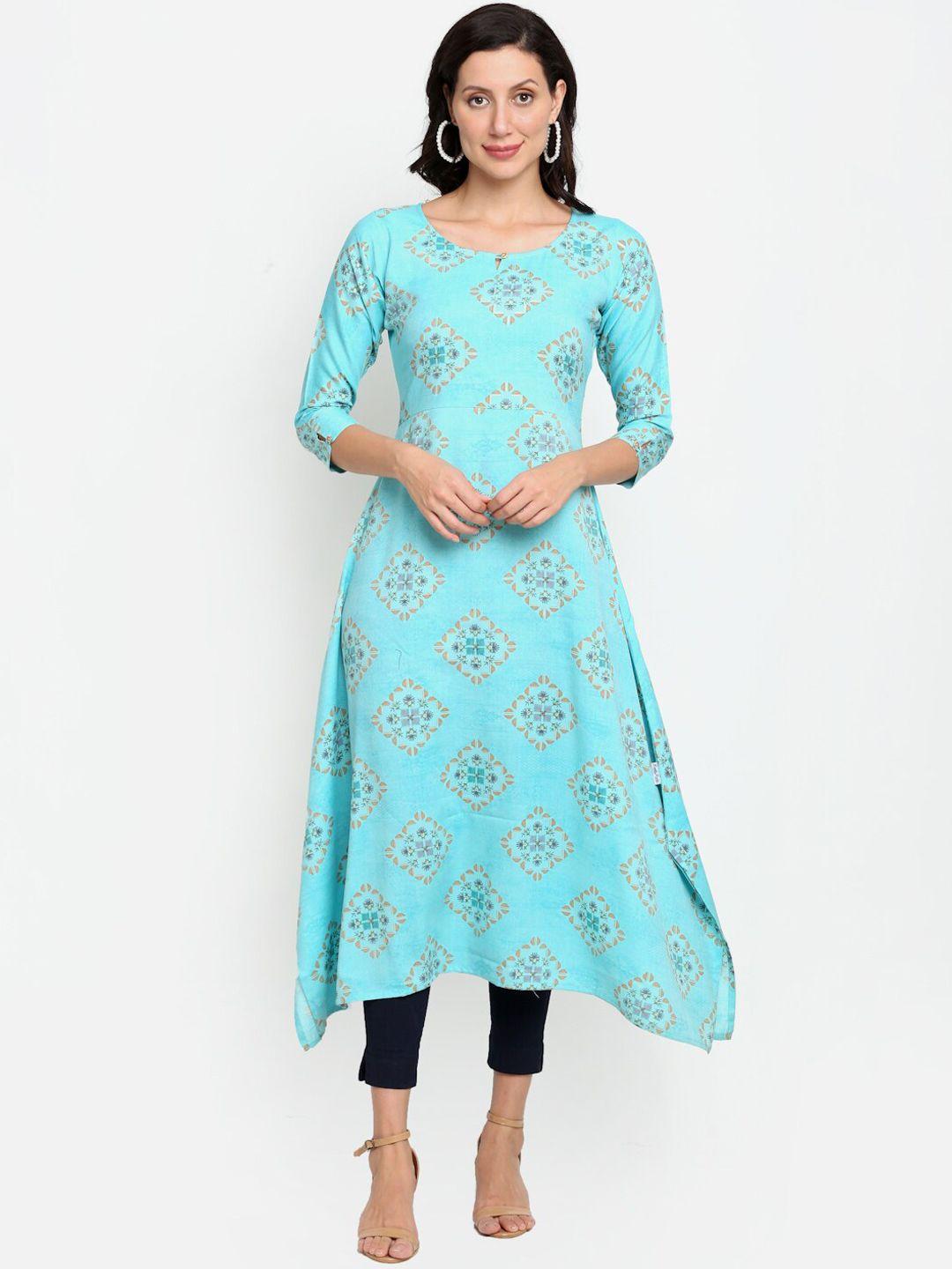 lovely lady women blue ethnic motifs printed kurta