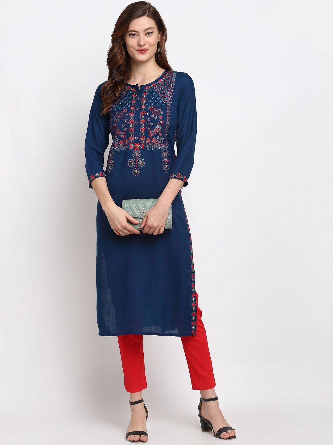 lovely lady women ethnic motifs embroidered thread work kurta