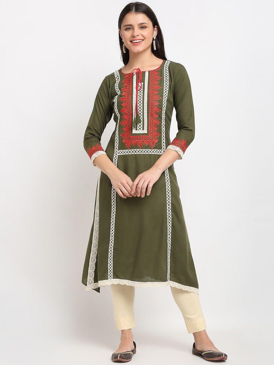 lovely lady women ethnic motifs printed thread work kurta