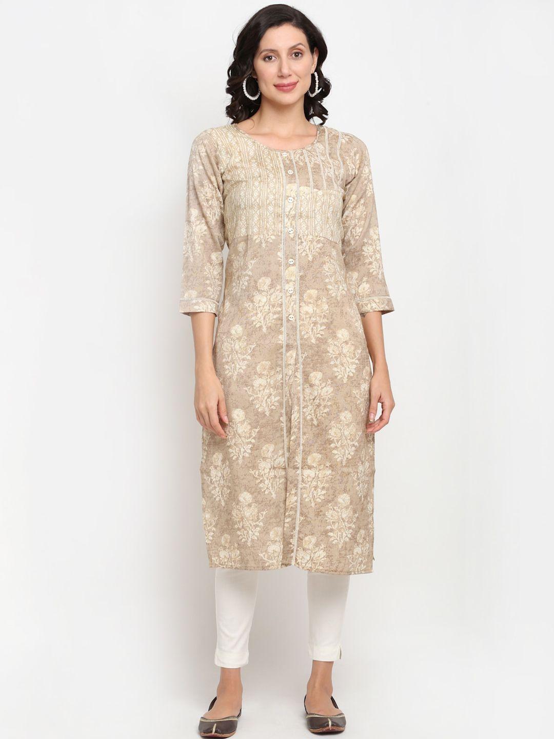 lovely lady women grey floral printed chikankari kurta