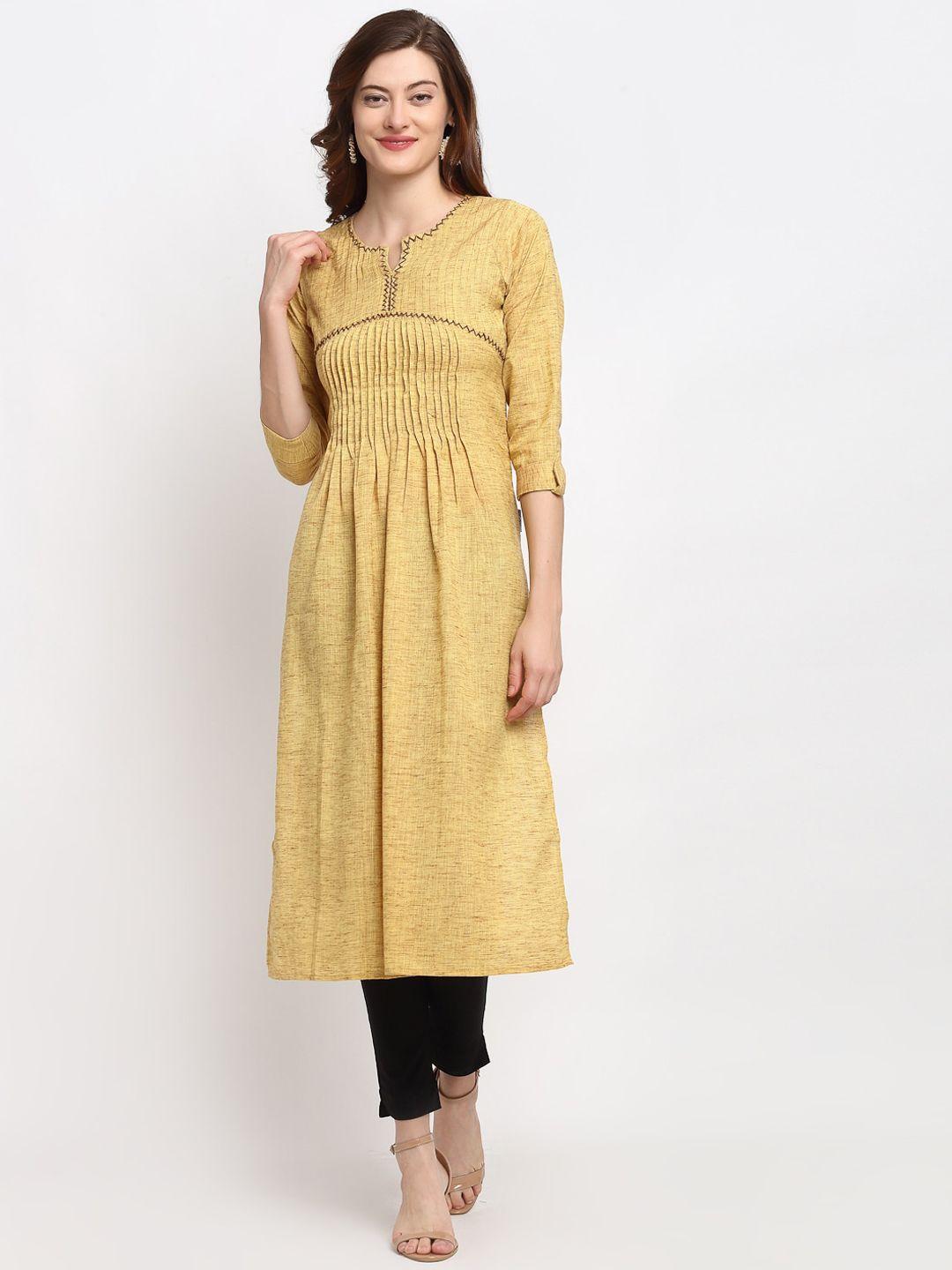 lovely lady women mustard yellow geometric thread work kurta