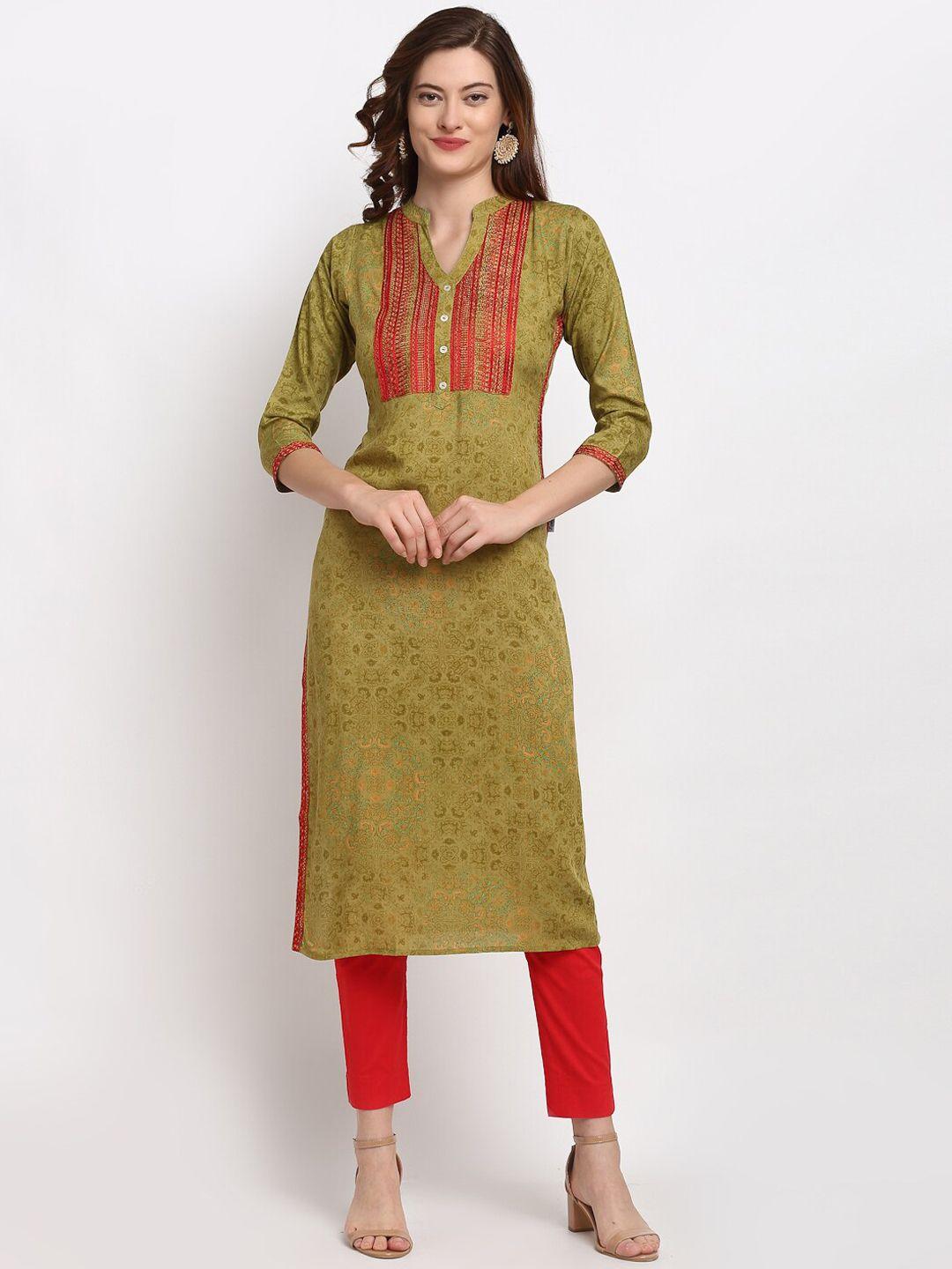 lovely lady women olive green printed kurta