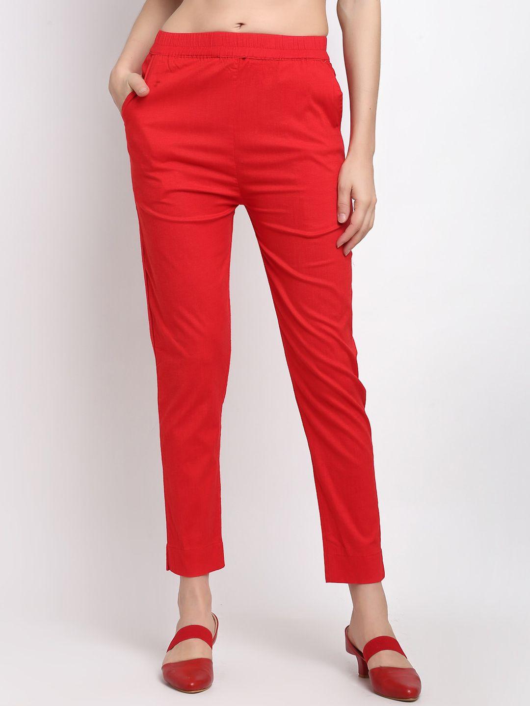lovely lady women red slim fit regular trousers