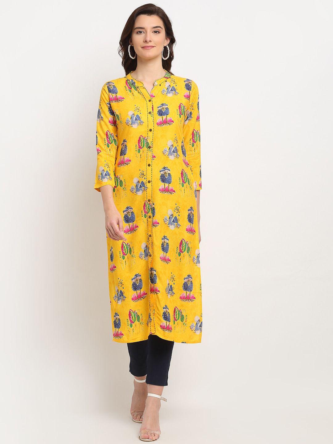 lovely lady women yellow geometric embroidered kurta