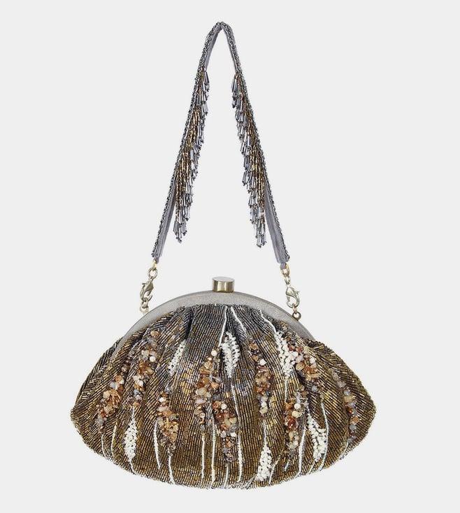 lovetobag nora soft pouch - antique gold antique silver with handle