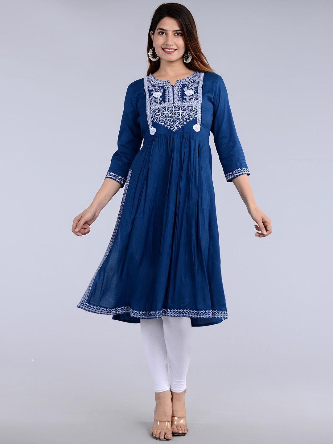 lovista embroidered notch neck long sleeves thread work anarkali kurta