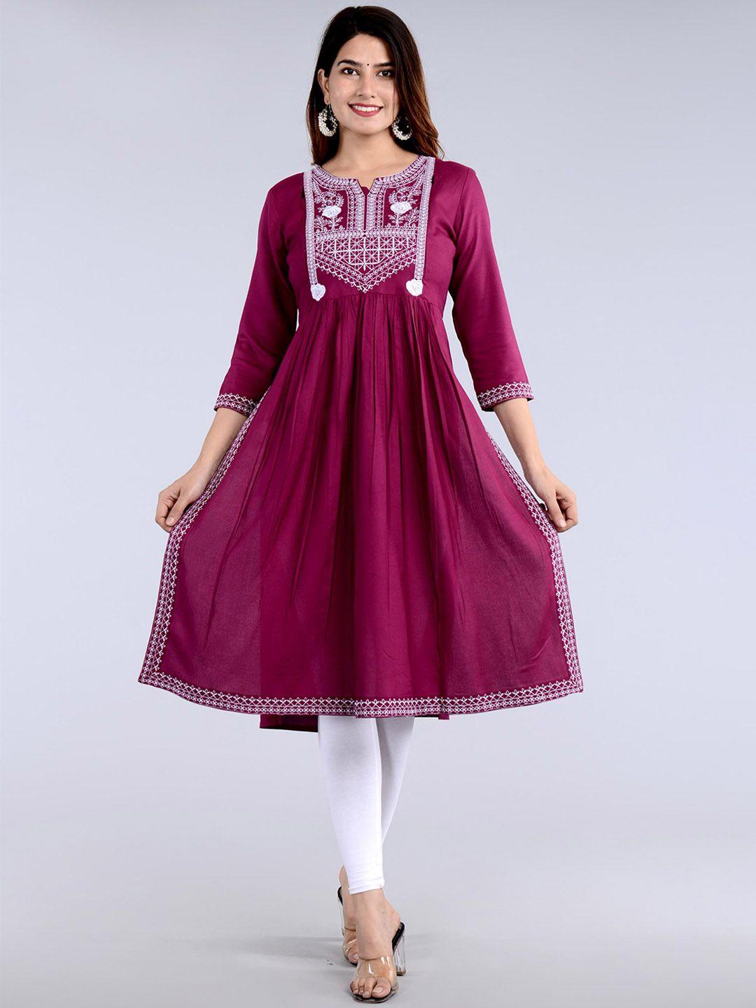 lovista embroidered notch neck long sleeves thread work anarkali kurta