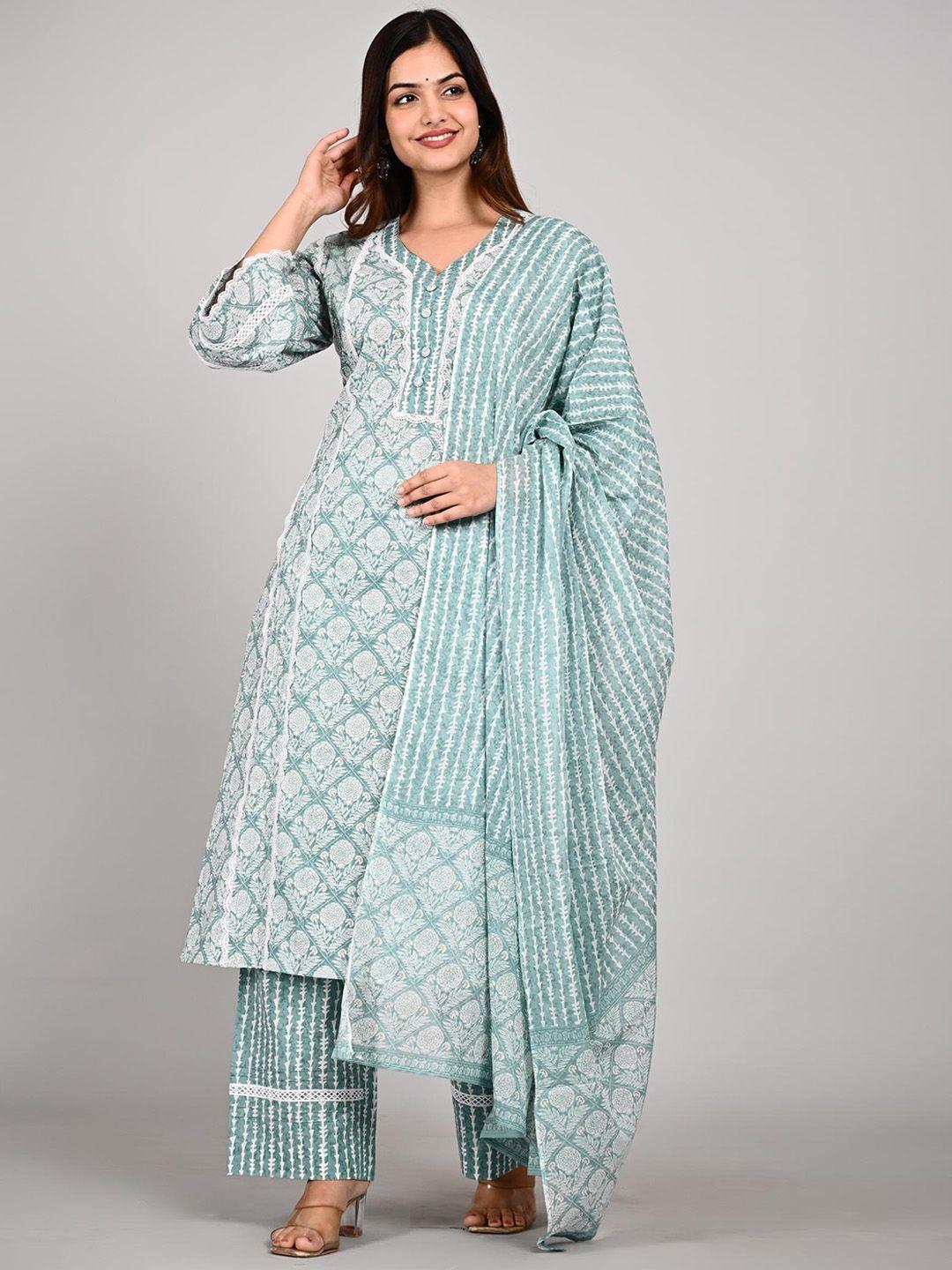 lovista ethnic motifs printed regular pure cotton kurta wwth palazzo & dupatta